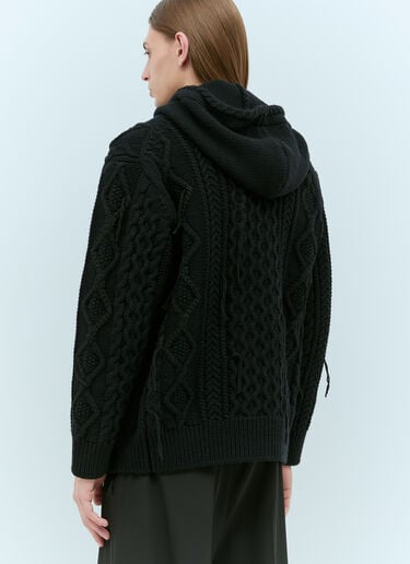 Junya Watanabe Cabel Knit Hooded Zip-Up Cardigan Black jwn0154010