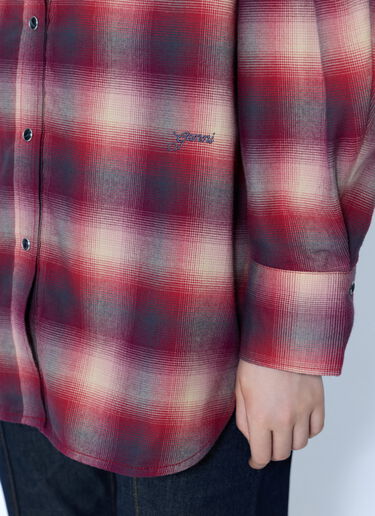 LN-CC® - GANNI: Cotton Flannel Check Pleated Sleeve Shirt - Purple GANNI Cotton Flannel Check Pleated Sleeve Shirt Purple gan0265005
