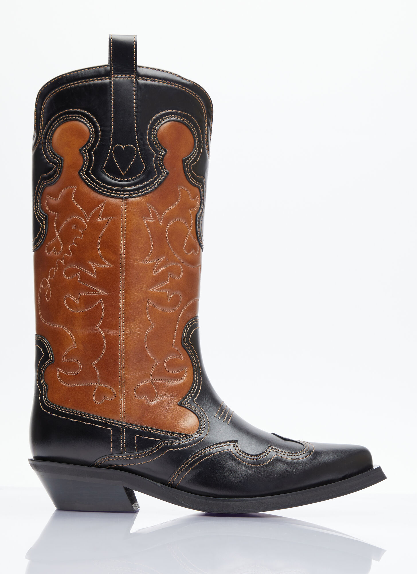 Shop Ganni Mid Shaft Embroidered Western Boots In Black