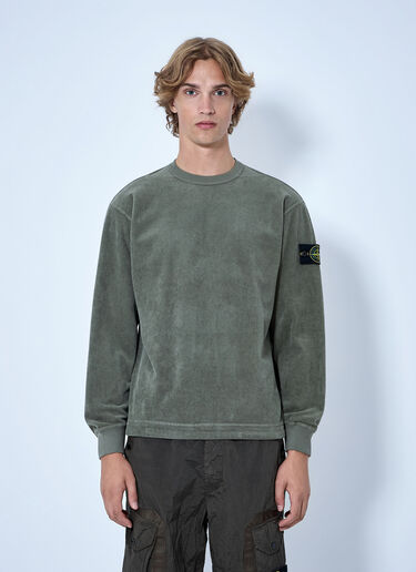 LN-CC® - Stone Island: Corduroy Logo Patch Sweatshirt - Green Stone Island Corduroy Logo Patch Sweatshirt Green sto0165047