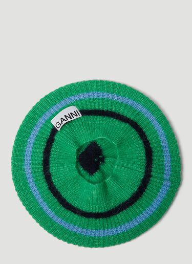 GANNI Stripe Knit Beret Green gan0249028