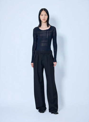 Yohji Yamamoto Rib Tuck D Round Neck Top Navy yoy0264006