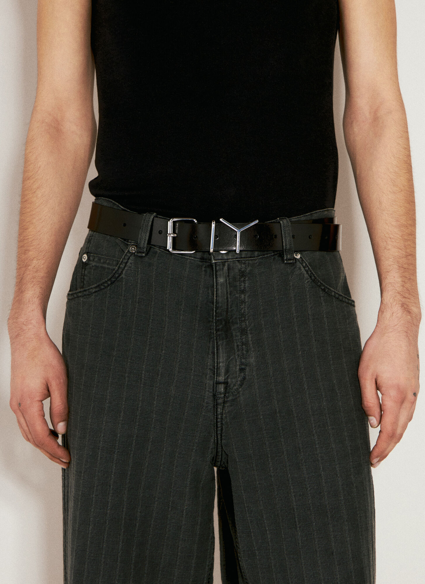 Shop Y/project Y Leather Belt In Black