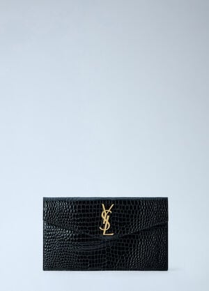 Saint Laurent Uptown Crocodile-Embossed Shiny Leather Pouch Black sla0263084