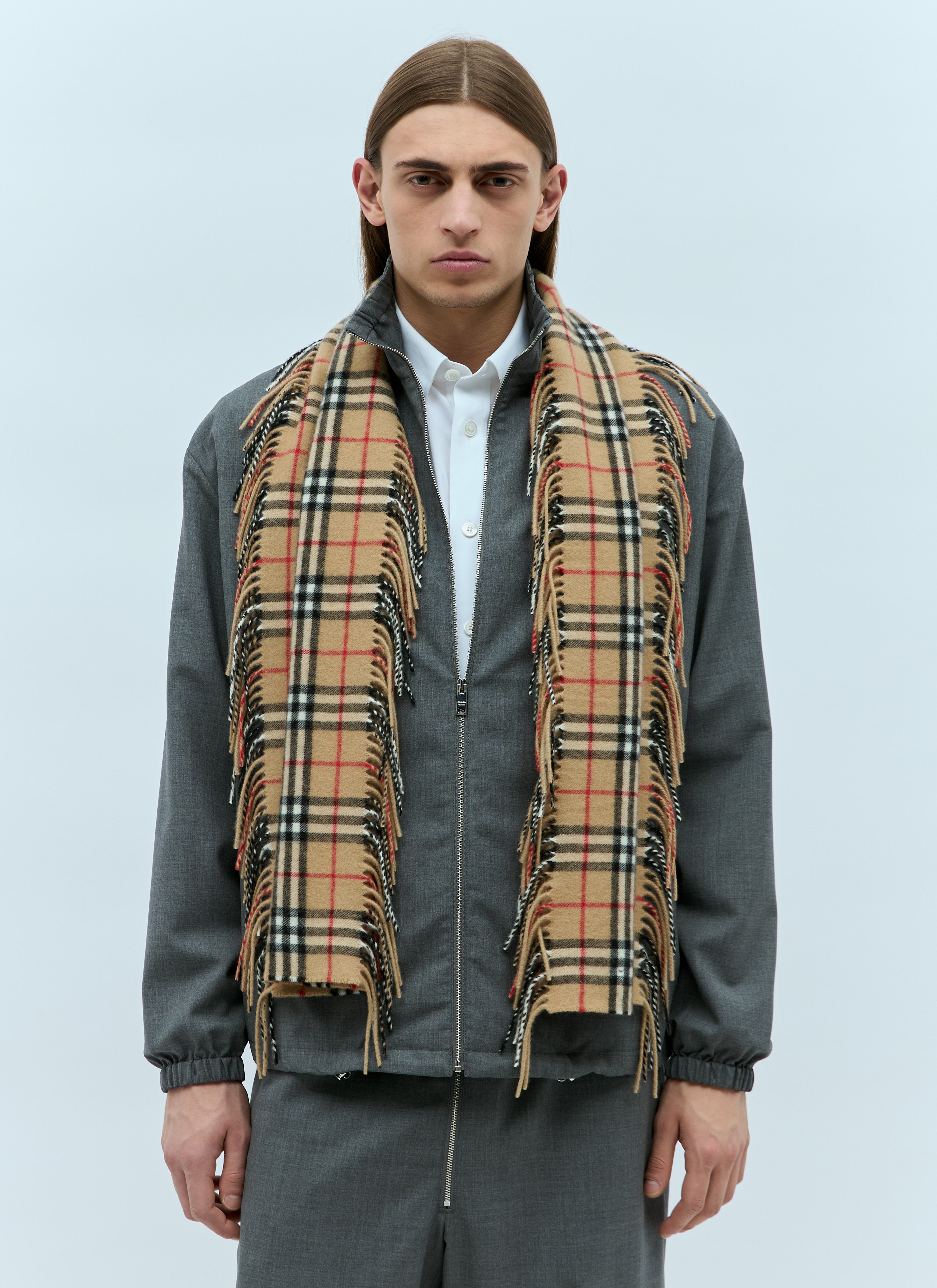Acne Studios Check Cashmere Fringed Scarf Beige acn0156034