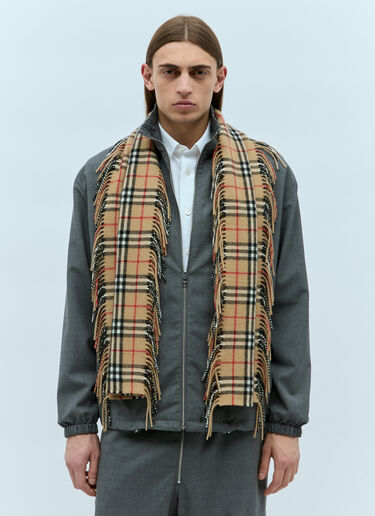 Burberry 체크 캐시미어 프린지 장식 스카프 베이지 bur0355005