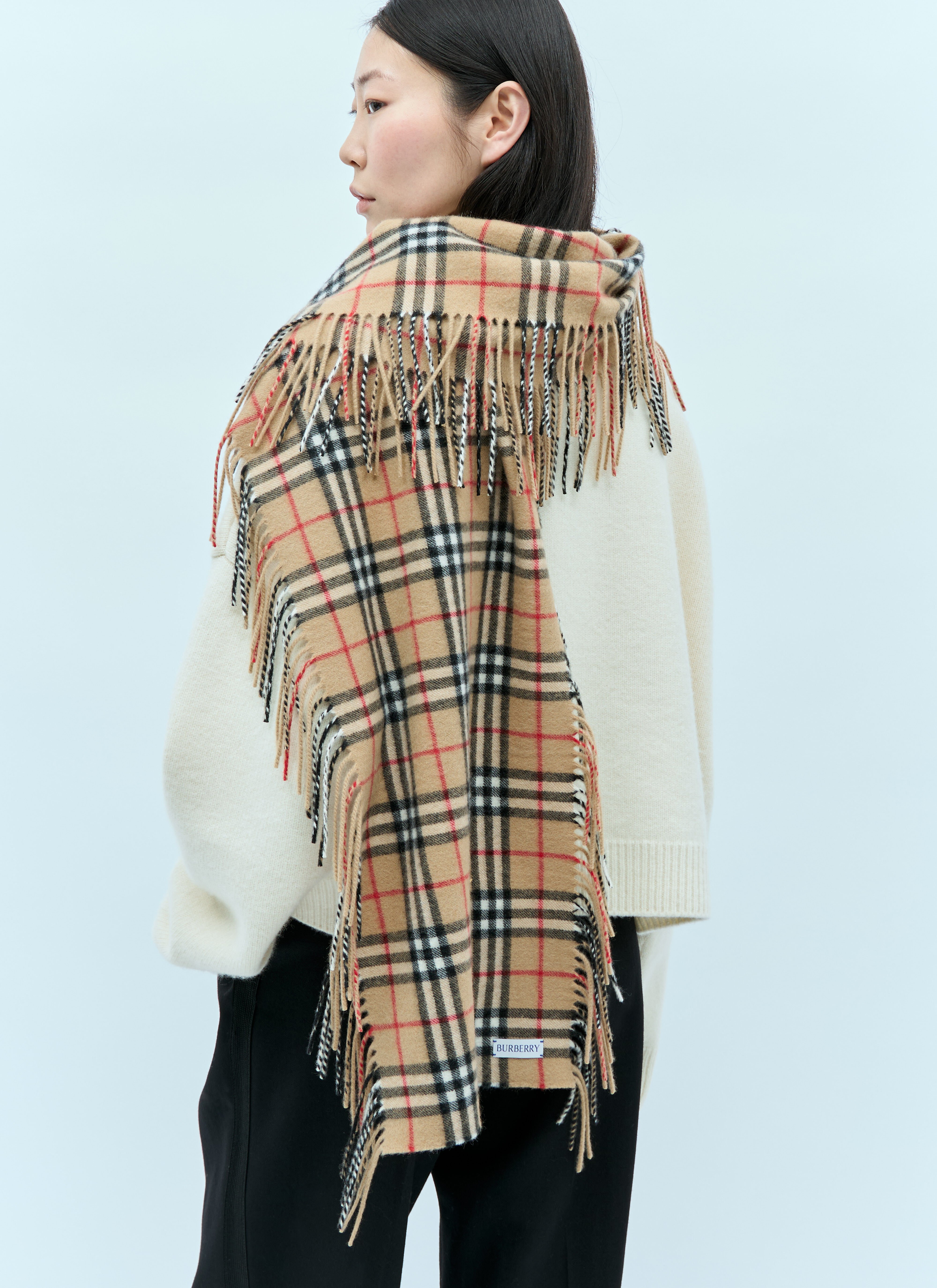TOTEME Check Cashmere Fringed Scarf Camel tot0255048