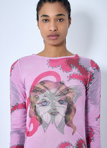 Chopova Lowena Ruched Printed Mesh Dress Pink cho0260001