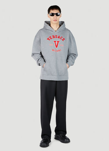 Versace Varsity Logo Patch Hooded Sweatshirt Grey ver0151012