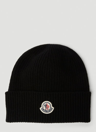 Moncler Ribbed Knit Beanie Hat Black mon0150027