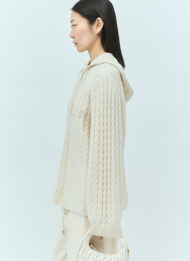 TOTEME Cable Knit Hooded Cardigan Beige tot0255029