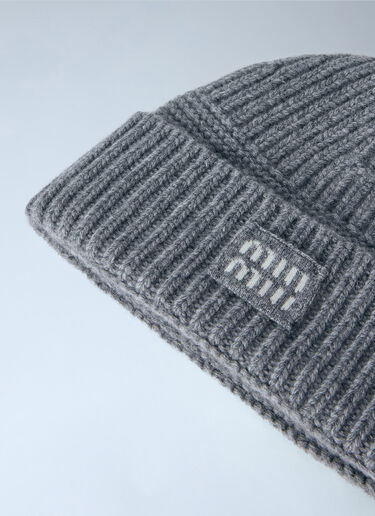 Miu Miu Logo-Patch Wool Beanie Grey miu0366046