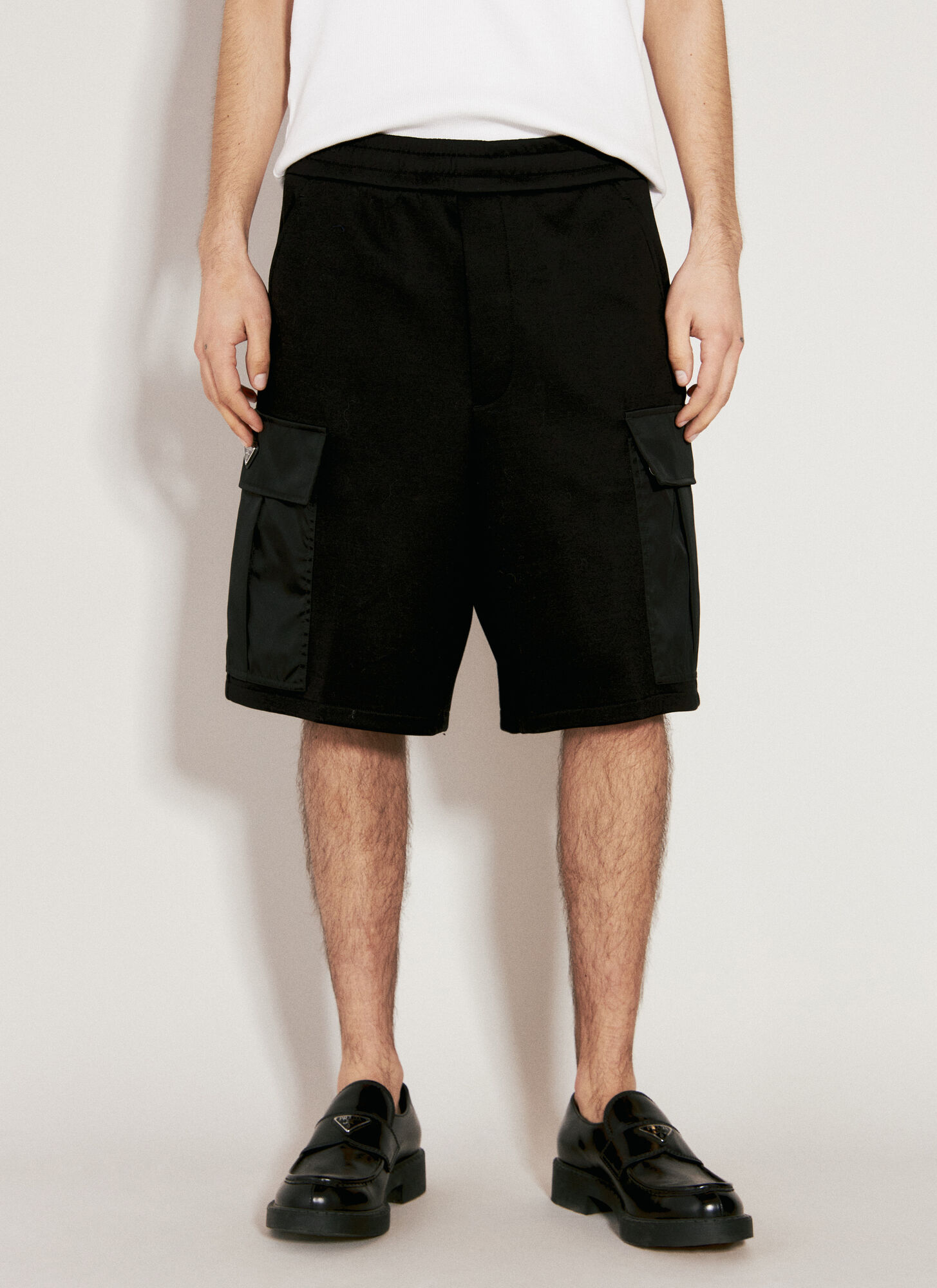 Shop Prada Re-nylon Pockets Bermuda Shorts In Black