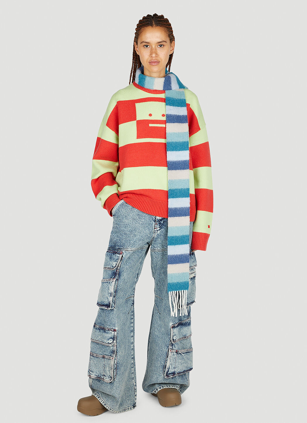 Acne Studios Face Logo Striped Sweater in Red | LN-CC
