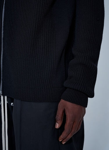 LN-CC® - Rick Owens: Ribbed Knit Zip Hoodie - Black Rick Owens Ribbed Knit Zip Hoodie Black ric0165066