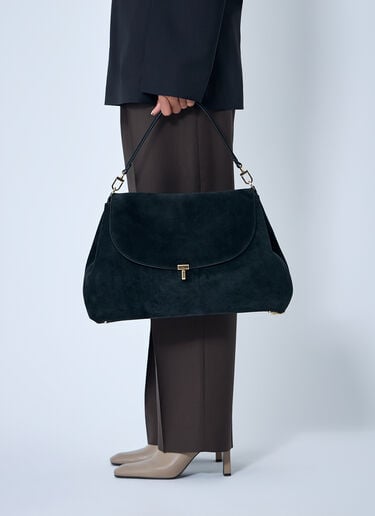 TOTEME T-Lock Suede Satchel Bag Black tot0263072