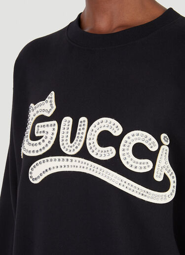 Gucci Embellished Kitten Logo Sweatshirt Black guc0245058