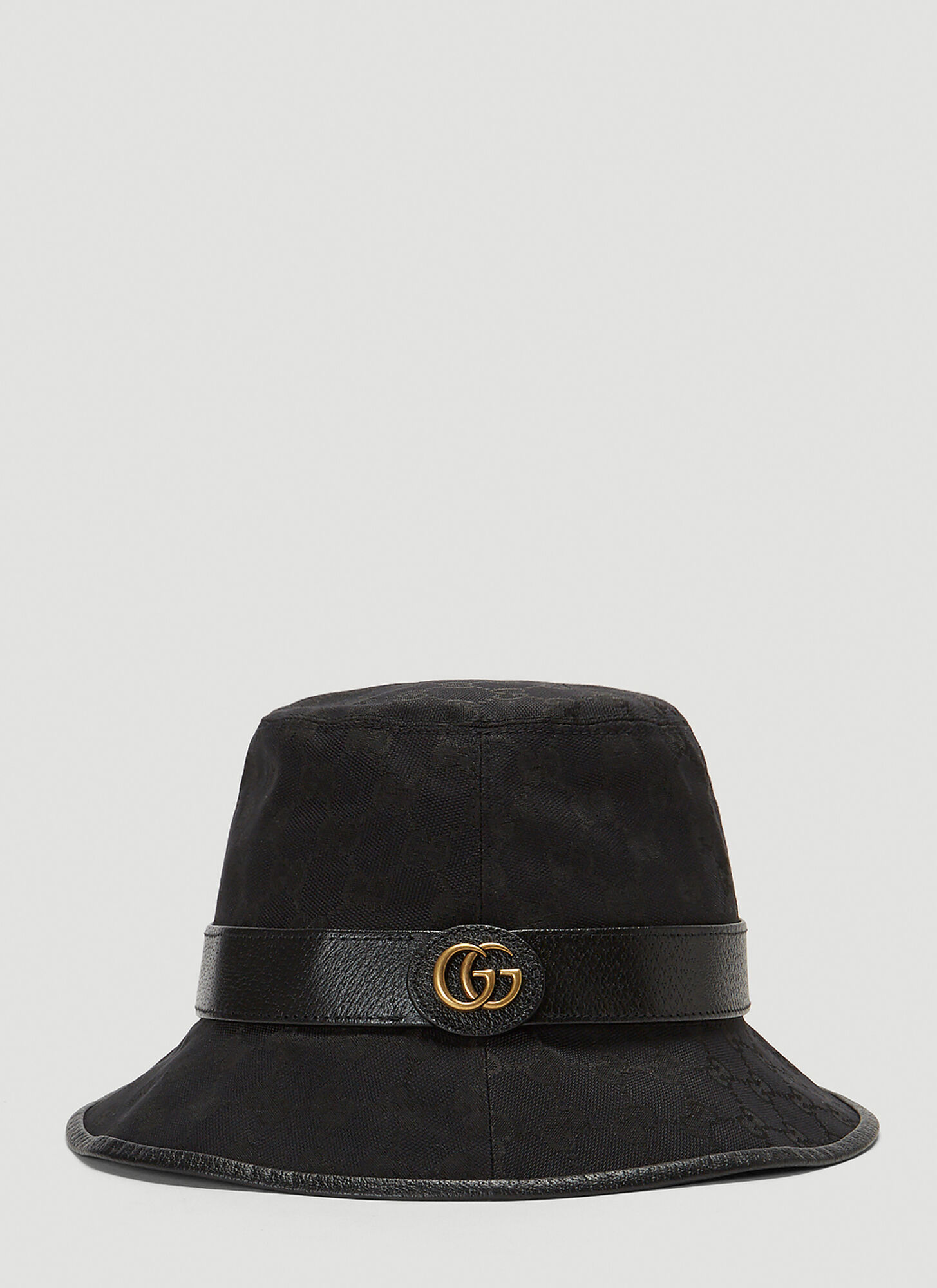 Gucci Gg-monogram Leather-trim Bucket Hat In Black