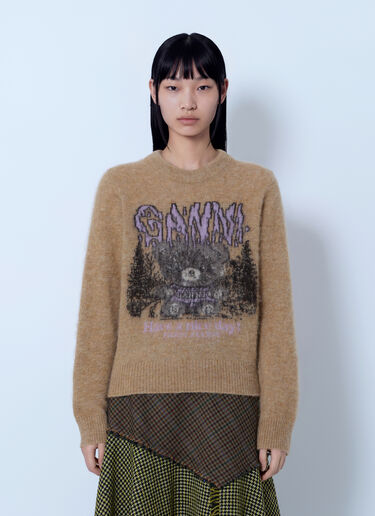LN-CC® - GANNI: Brushed Alpaca Teddy Sweater - Camel GANNI Brushed Alpaca Teddy Sweater Camel gan0266032