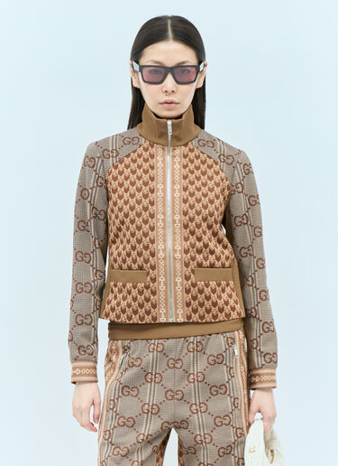 Gucci G 롬부스 저지 자카드 지퍼 재킷 브라운 guc0255017
