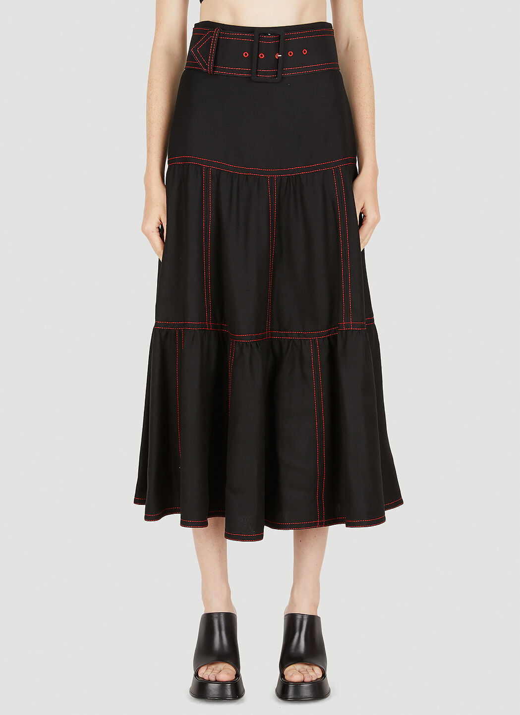 Gucci Tiered Mid Length Skirt Black guc0250066
