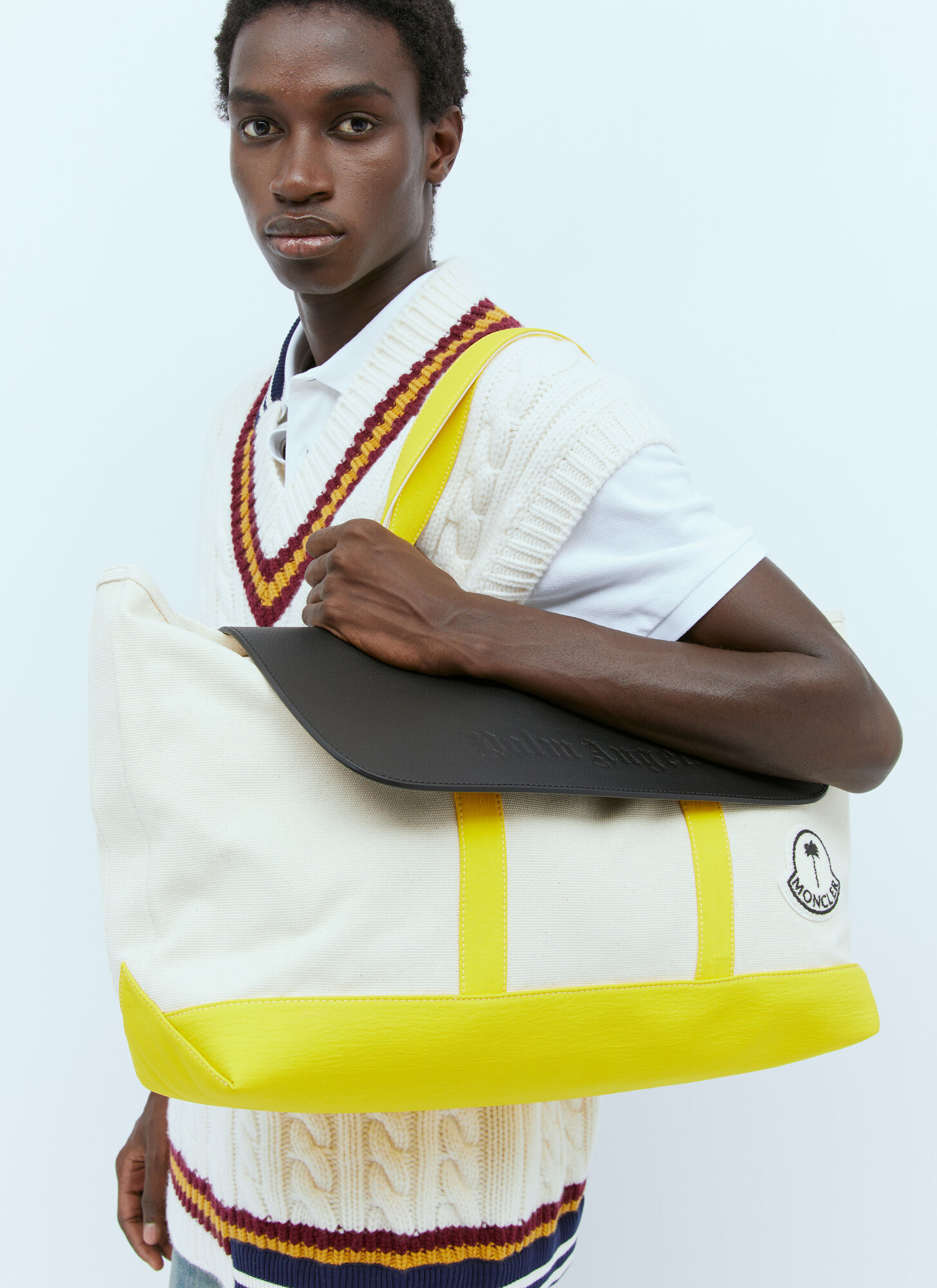 Shop Moncler Genius Logo Patch Canvas Tote Bag In Yellow