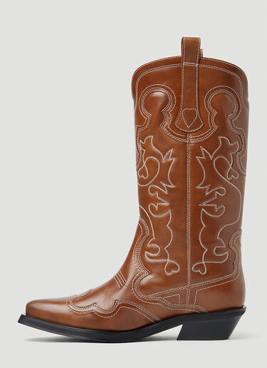 GANNI Embroidered Western Boots Brown gan0253027