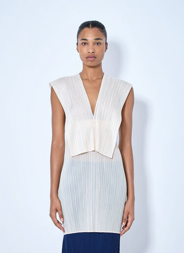 LN-CC® - Pleats Please Issey Miyake: Sleeveless Pleated Tunic - Beige Pleats Please Issey Miyake Sleeveless Pleated Tunic Beige plp0265005
