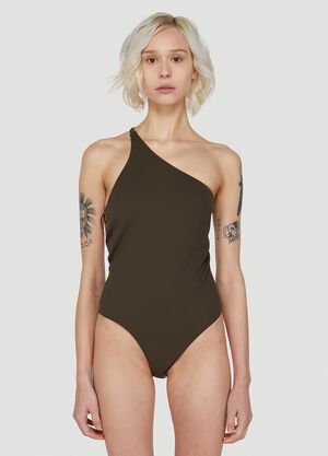 Alexander McQueen One Shoulder Bodysuit Top Brown amq0247020
