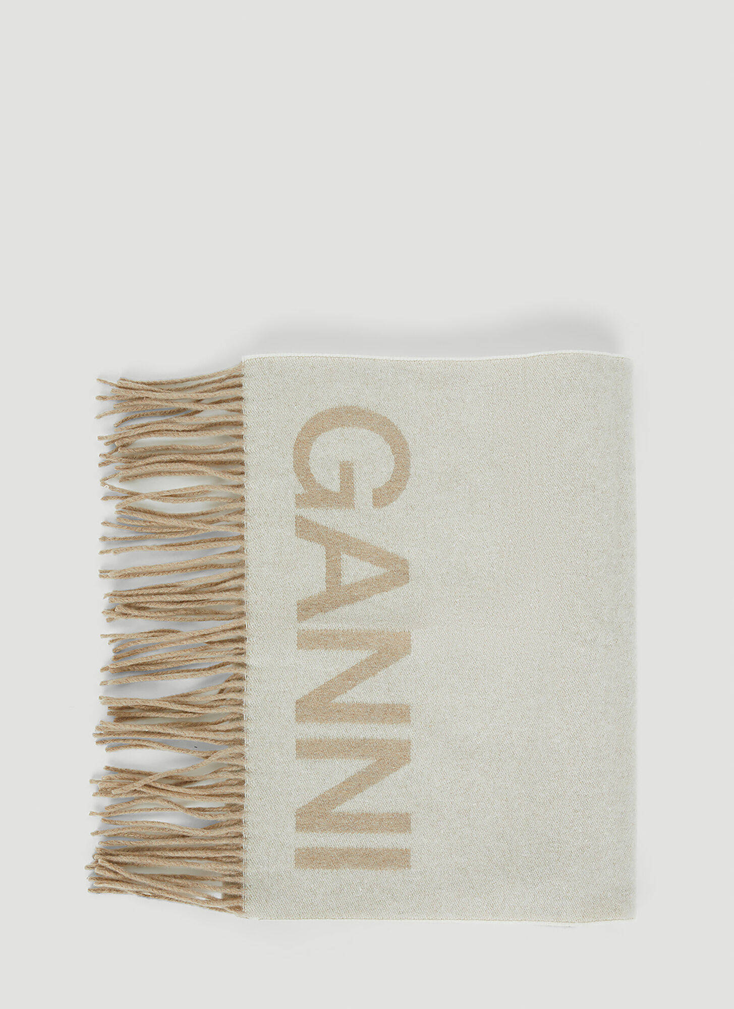 Ganni Logo Fringed Scarf Female White