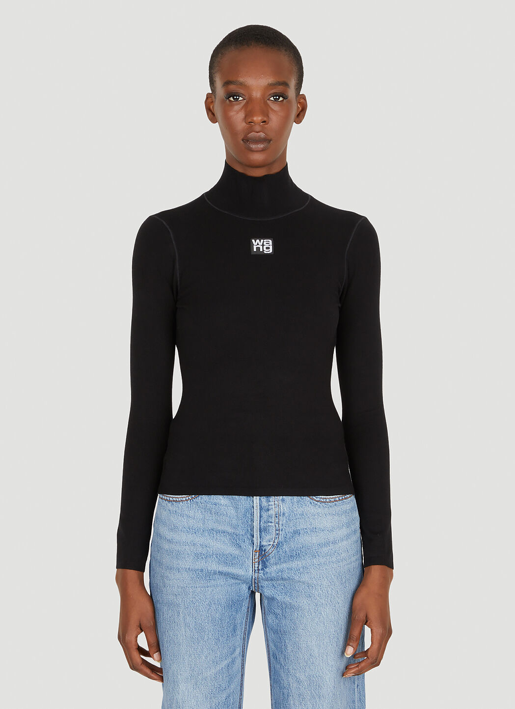 Alexander Wang Logo Patch Long Sleeve Top in Black LN CC