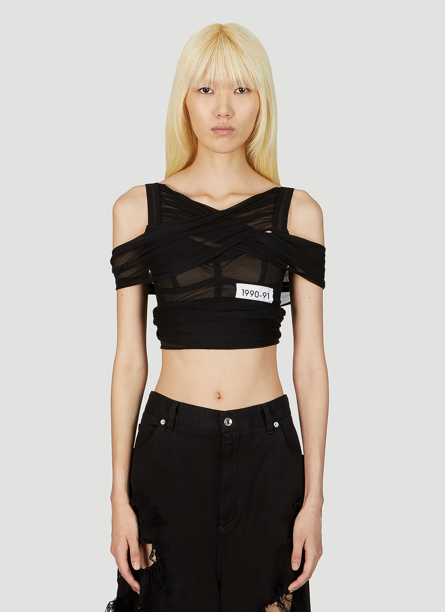 Dolce & Gabbana Mesh Cross Over Top In Black