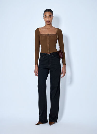 LN-CC® - Saint Laurent: V-허리 롱 배기 진 - 검정 Saint Laurent V-허리 롱 배기 진 검정 sla0264035