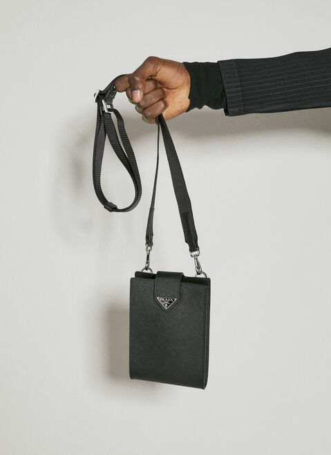 Prada Saffiano Leather Crossbody Phone Holder Black pra0153029