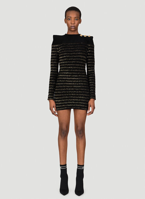 Balmain Stripe Jersey Mini Dress Brown bln0254005