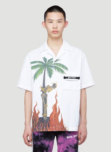 Palm Angels Skeleton Bowling Shirt White pma0139011