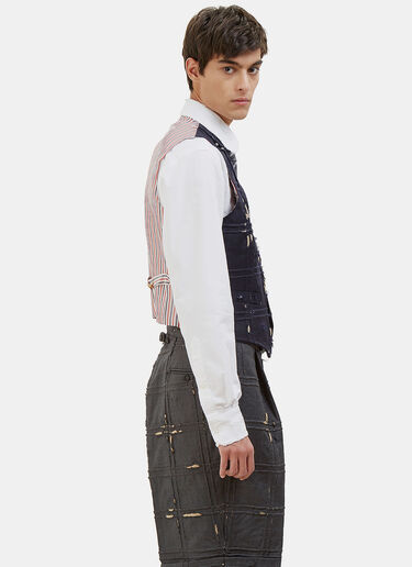 Thom Browne Distressed Piped Check Waistcoat Navy thb0126006
