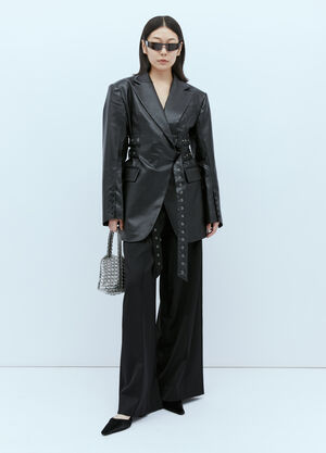 Rokh Triple Belt Faux Leather Blazer Black rok0254008