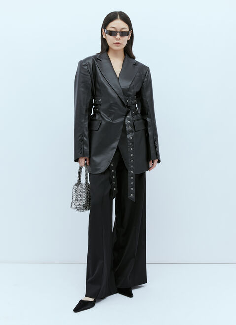 Thom Browne Triple Belt Faux Leather Blazer Dark Blue thb0253005