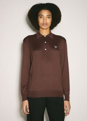 Prada Long-Sleeved Silk Polo Shirt Red pra0258011
