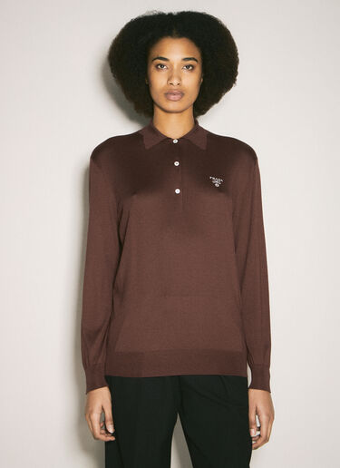 Prada Long-Sleeved Silk Polo Shirt Burgundy pra0258001