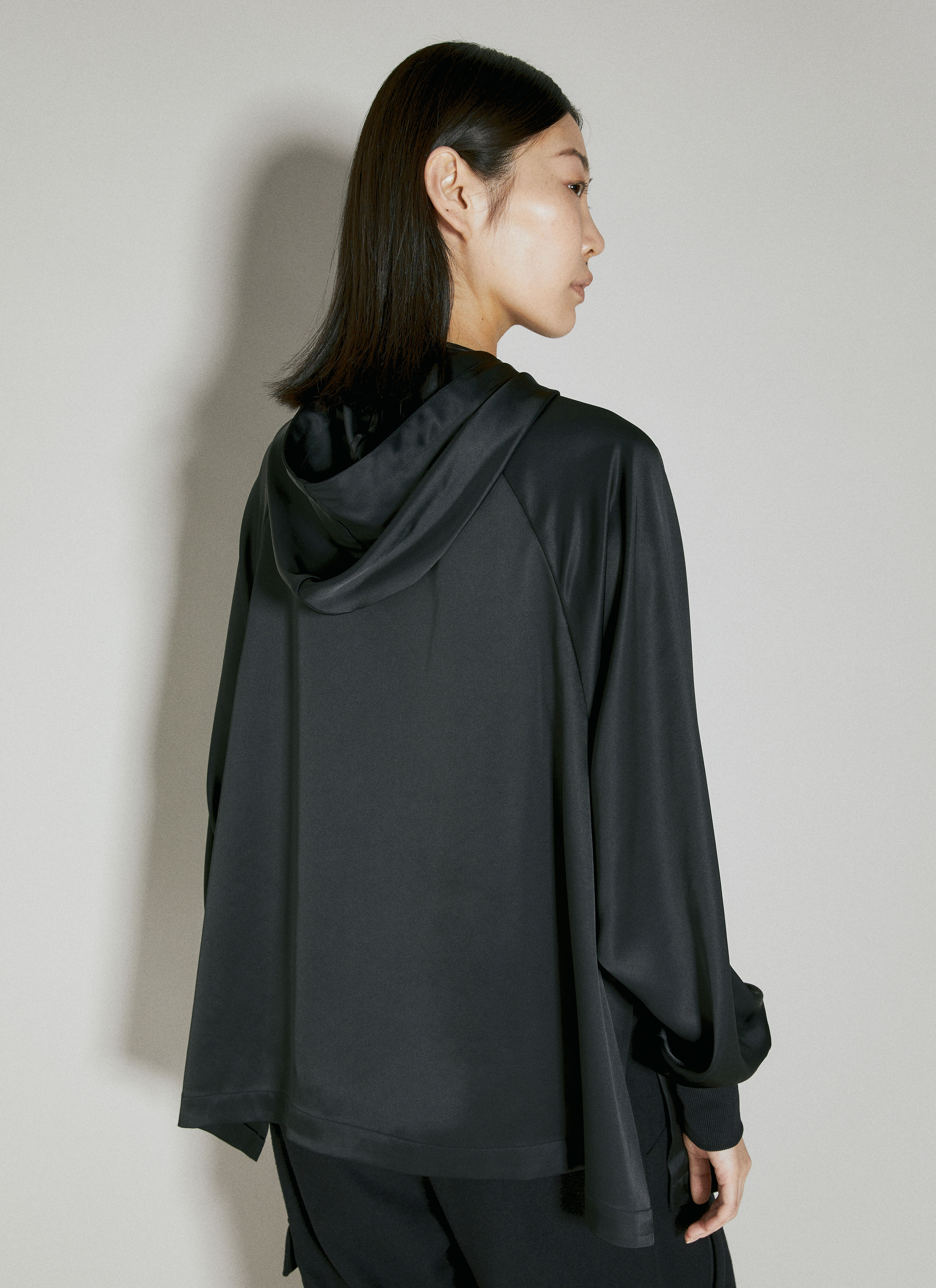 Y 3 Satin Hooded Track Jacket in Black fur Damen LN CC
