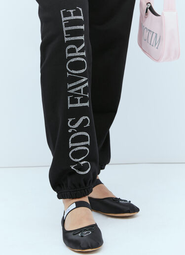 Praying God's Favorite Rhinestone Track Pants Black pry0354008