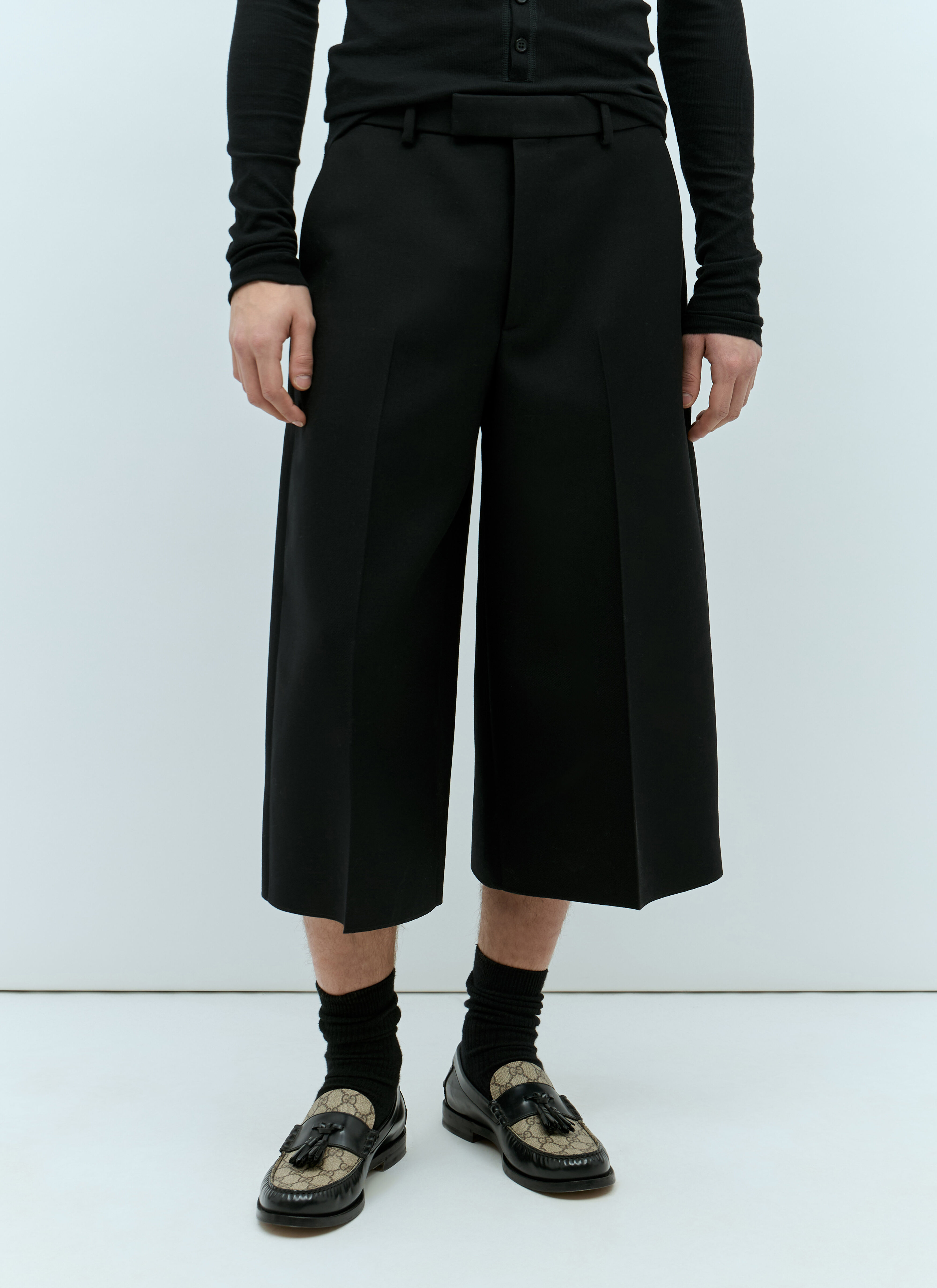 Gucci Wool Silk Cropped Pants Beige guc0155035