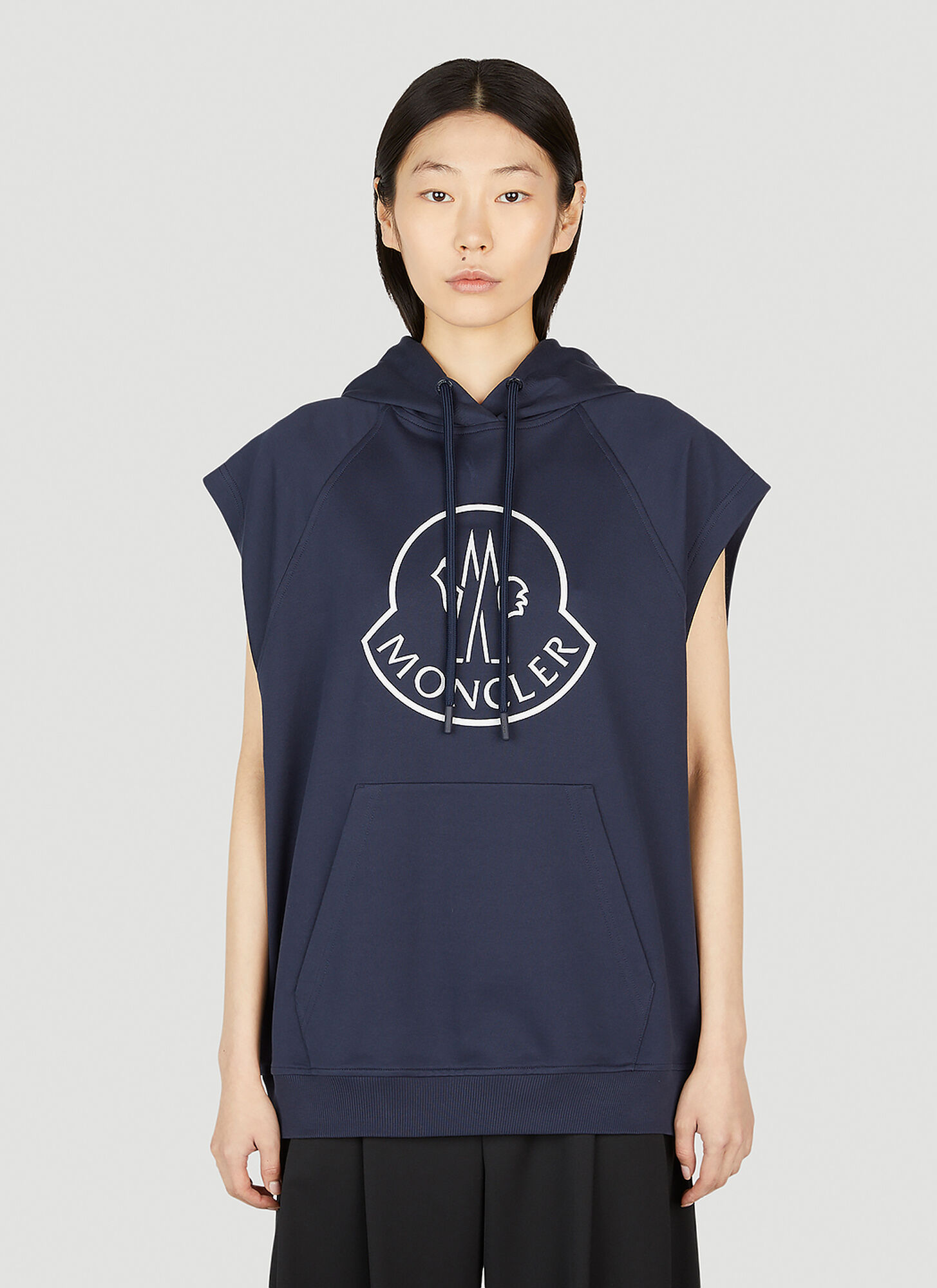 Moncler Logo-print Sleeveless Cotton Hoodie In Blue