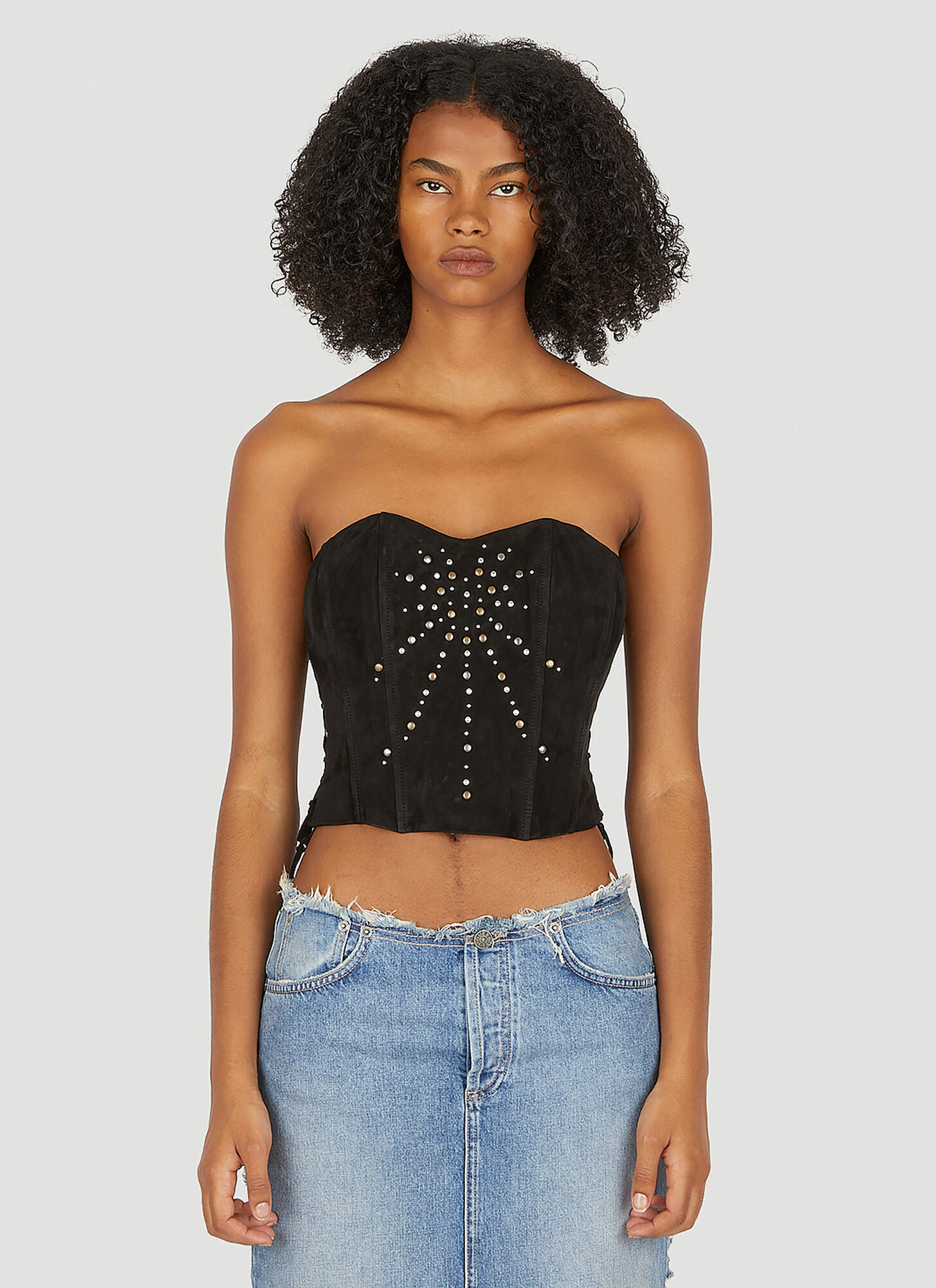Guess Usa Lace Up Bustier Top In Black