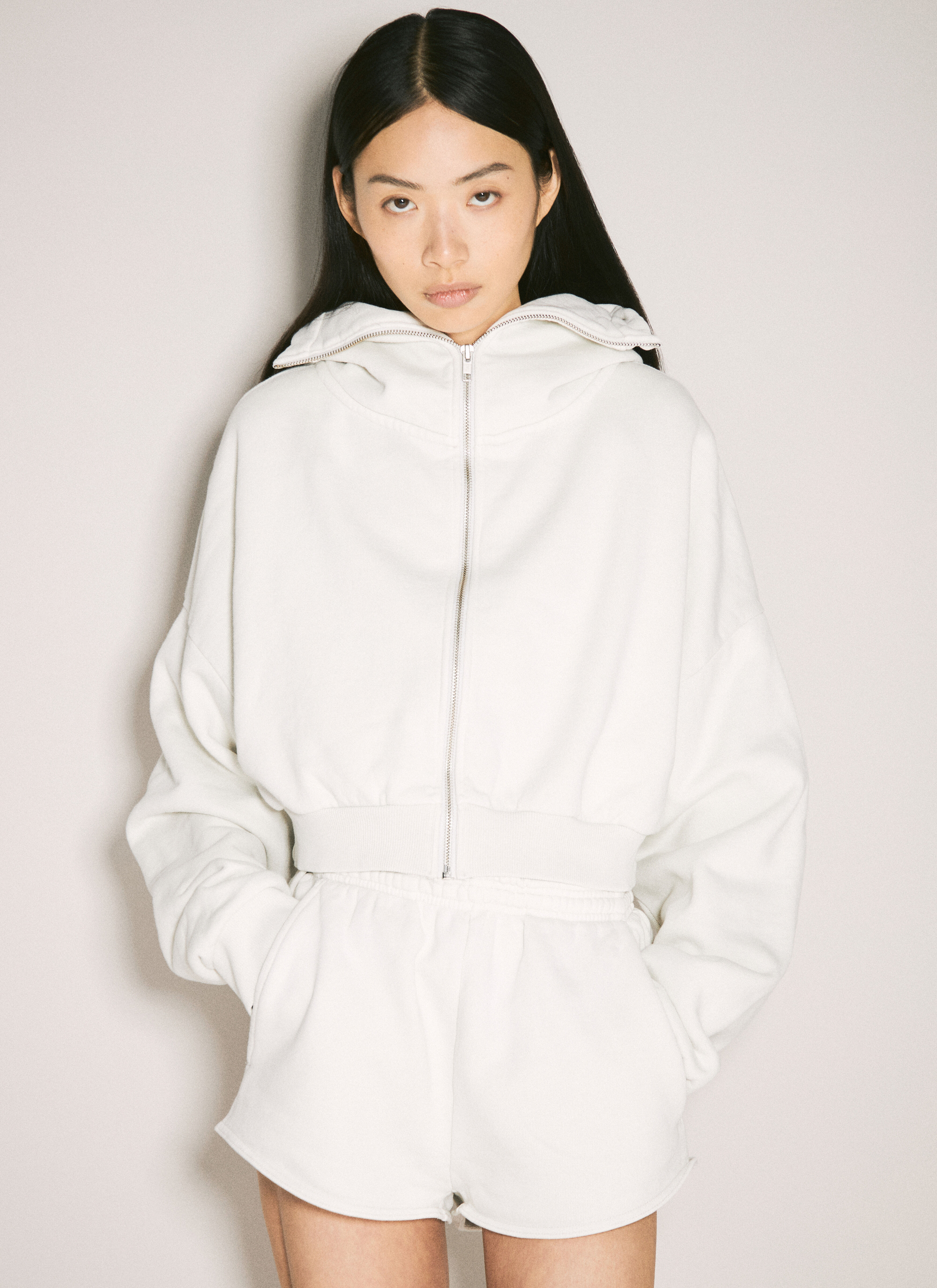 Entire Studios Women s Cropped Full Zip Hooded Sweatshirt in White LN CC