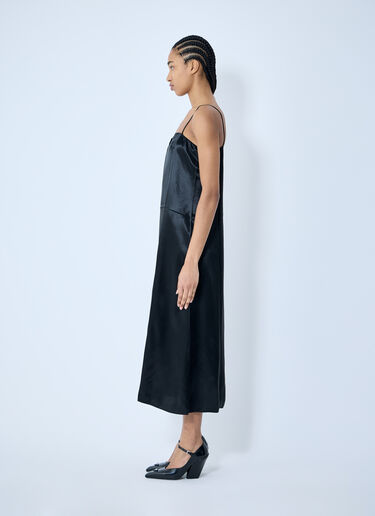 Prada Satin Logo Patch Midi Dress Black pra0259013