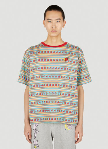 Sky High Farm Workwear 플로럴 스트라이프 T-셔츠 레드 skh0350003