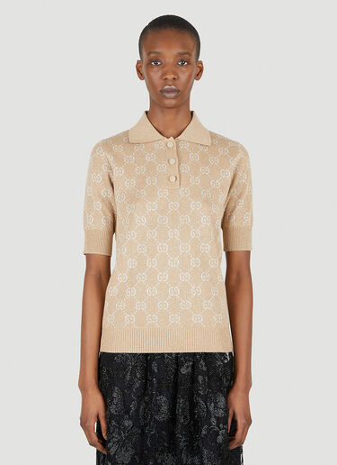 Gucci GG Jacquard Lame Polo Shirt Beige guc0247049